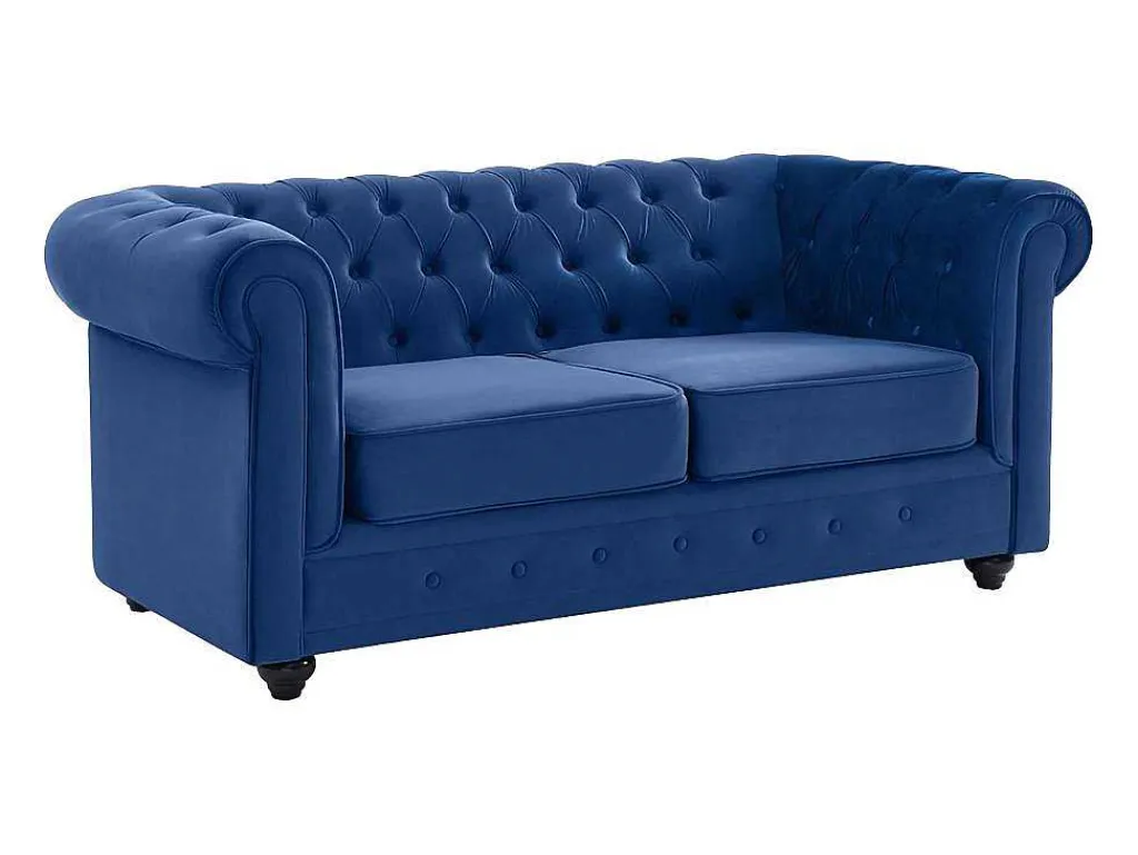 Tweezitsbank Chesterfield - Fluweel - Koningsblauw-Vente-unique Hot