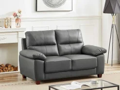 Tweezitsbank Van Antracietgrijs Leer Tasani-Vente-unique Outlet