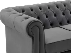 Tweezitsbank Van Antracietkleurig Velours Chesterfield-Vente-unique New