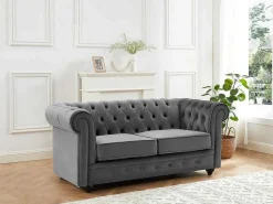 Tweezitsbank Van Antracietkleurig Velours Chesterfield-Vente-unique New