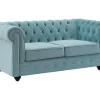 Tweezitsbank Van Pastelblauw Velours Chesterfield-Vente-unique Outlet