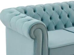 Tweezitsbank Van Pastelblauw Velours Chesterfield-Vente-unique Outlet
