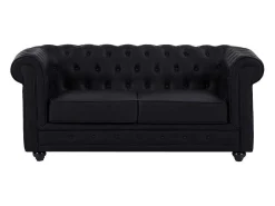 Tweezitsbank Van Zwart Kunstleer Chesterfield-Vente-unique Hot