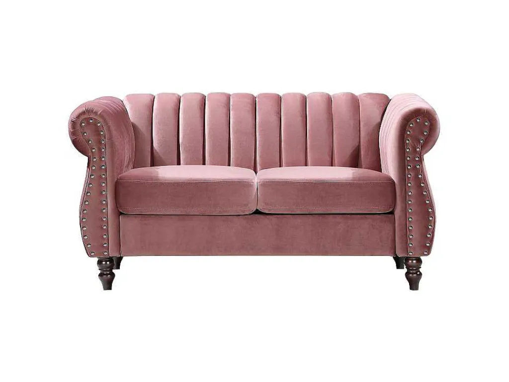 Tweezits-Chesterfield-Bank Van Oudroze Velours Trumbo-Vente-unique Outlet