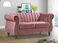 Tweezits-Chesterfield-Bank Van Oudroze Velours Trumbo-Vente-unique Outlet