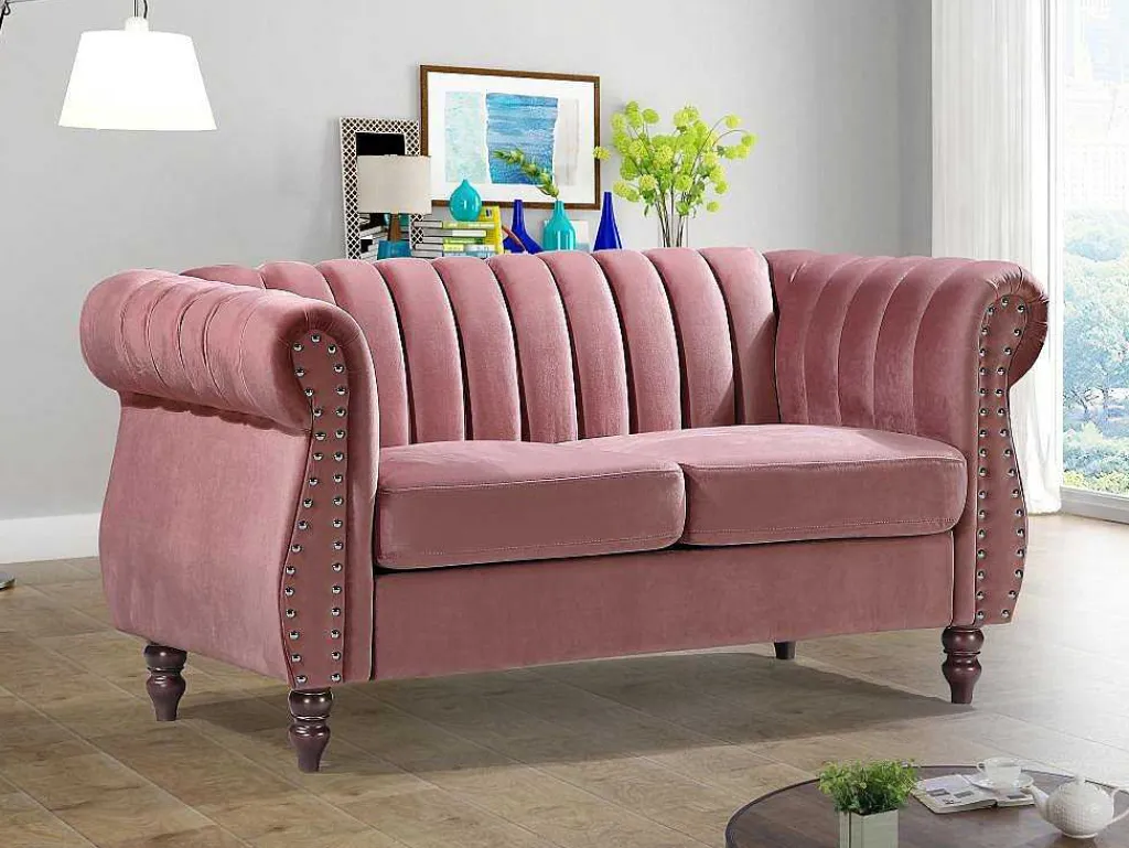 Tweezits-Chesterfield-Bank Van Oudroze Velours Trumbo-Vente-unique Outlet