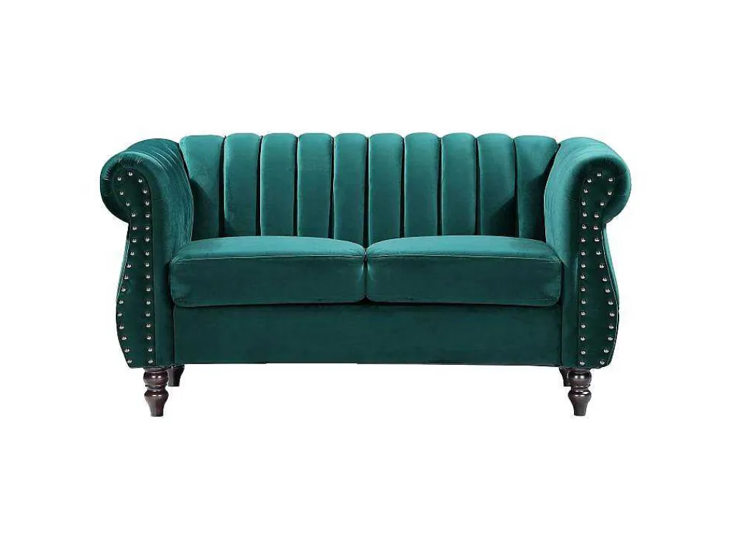 Tweezits-Chesterfield-Bank Van Smaragdgroen Velours Trumbo-Vente-unique Discount
