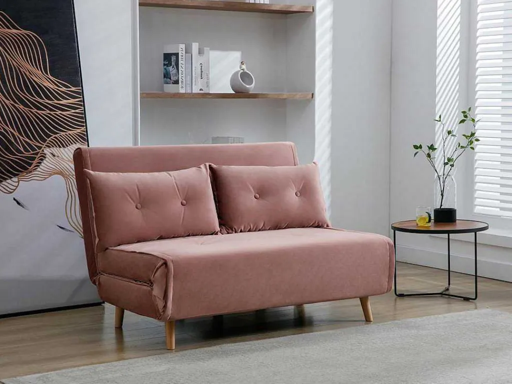 Tweezitsslaapbank Van Poederroze Velours Uribia-Vente-unique