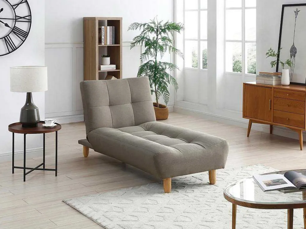 Uitklapbare Chaise Longue Van Taupegrijze Stof Esteban-Vente-unique Best