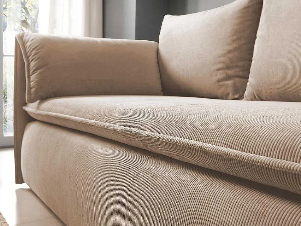 Uitklapbare Driezitsbank Van Beige Ribfluweel Teodora Van Pascal Morabito-Vente-unique Sale