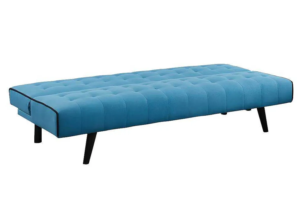 Uitklapbare Driezits-Bedbank Bayou Van Stof - Blauw En Zwarte Paspel-Vente-unique Outlet