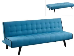 Uitklapbare Driezits-Bedbank Bayou Van Stof - Blauw En Zwarte Paspel-Vente-unique Outlet