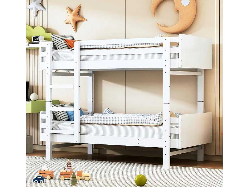 Uitneembaar Stapelbed 2 X 90 X 190 Cm Met Ladder - Massief Hout - Wit-Vente-unique Outlet