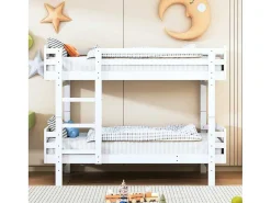 Uitneembaar Stapelbed 2 X 90 X 190 Cm Met Ladder - Massief Hout - Wit-Vente-unique Outlet