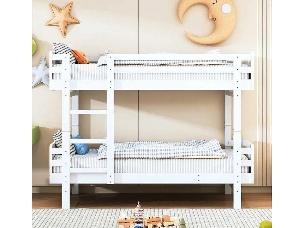 Uitneembaar Stapelbed 2 X 90 X 190 Cm Met Ladder - Massief Hout - Wit-Vente-unique Outlet