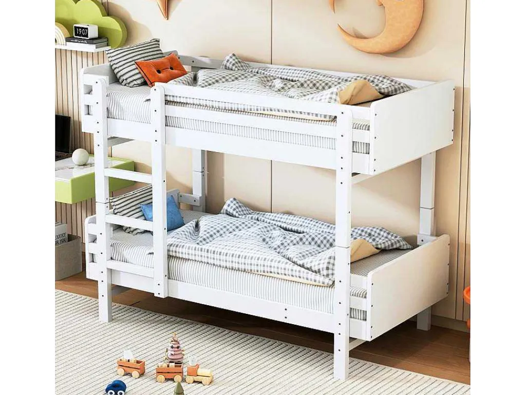 Uitneembaar Stapelbed 2 X 90 X 190 Cm Met Ladder - Massief Hout - Wit-Vente-unique Outlet