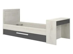 Uitschuifbaar Bed 90 X 200 En 90 X 190 Cm - Met Bureau - Kleur: Naturel En Antraciet + Matras + Bedbodem - Vouani-Vente-unique Best