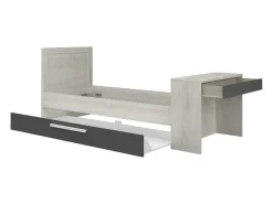 Uitschuifbaar Bed 2 X 90 X 200 Cm - Met Bureau - Kleur: Naturel En Antraciet + Bedbodem - Vouani-Vente-unique Hot