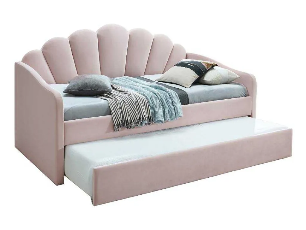 Uitschuifbaar Bed 2 X 90 X 190 Cm - Velours - Roze - Elusia-Vente-unique Best