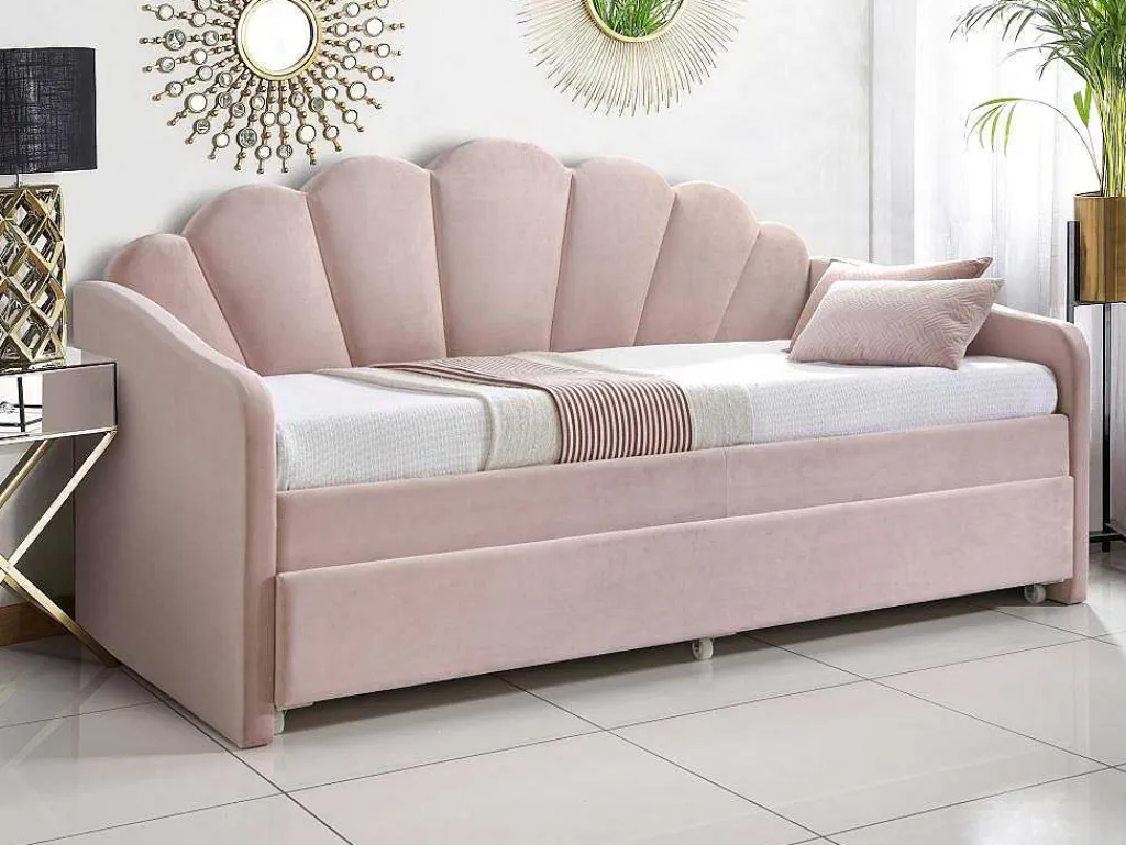 Uitschuifbaar Bed 2 X 90 X 190 Cm - Velours - Roze - Elusia-Vente-unique Best