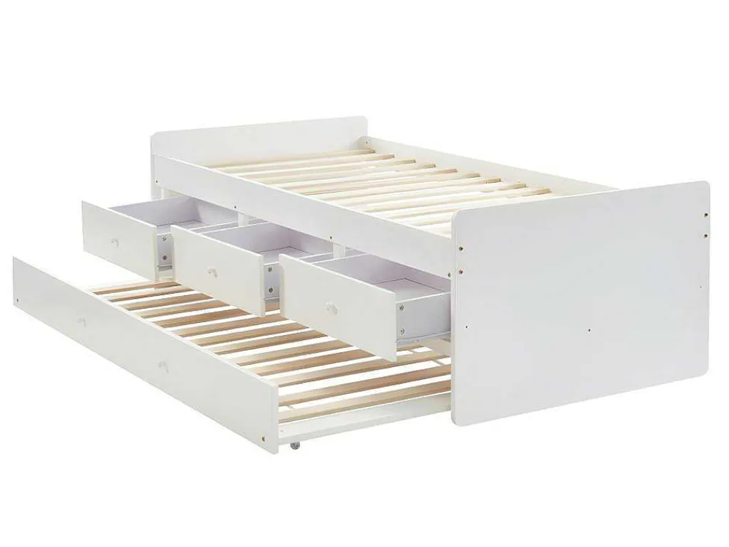 Uitschuifbaar Bed Titouan Met 3 Lades - 90X190Cm - Mdg En Dennenhout - Wi-Vente-unique Clearance