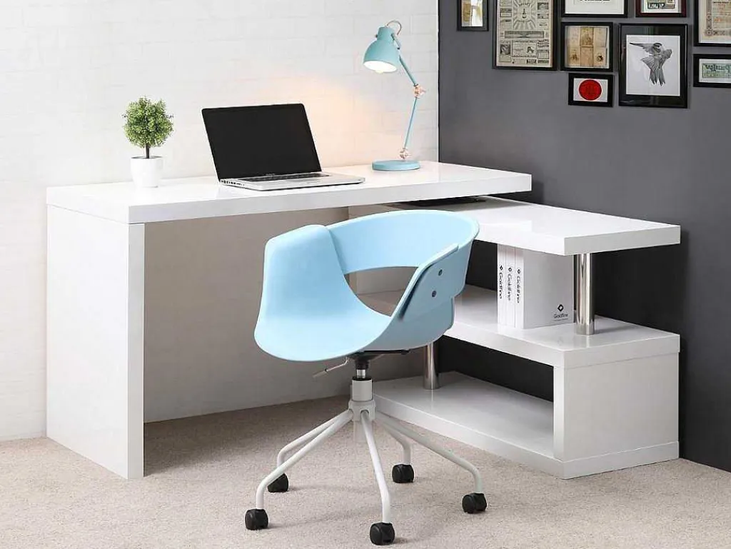 Uitschuifbaar Bureau Nicephore Ii - Wit Gelakt Mdf - Draaiend Blad 360°-Vente-unique Hot