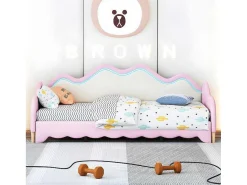 Uitschuifbaar Onderschuifbed 90(180)X190 Cm - In Kunstleer - Met Led-Verlichting En Lattenbodem - Roze-ModernLuxe Online