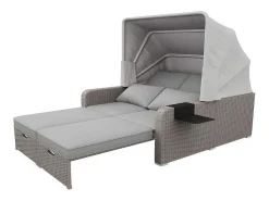 Uitschuifbaar Tuinmeubel - Pe Rotan Loungebank Met Verstelbare Luifel - Stalen Structuur - Taupe-ModernLuxe Discount