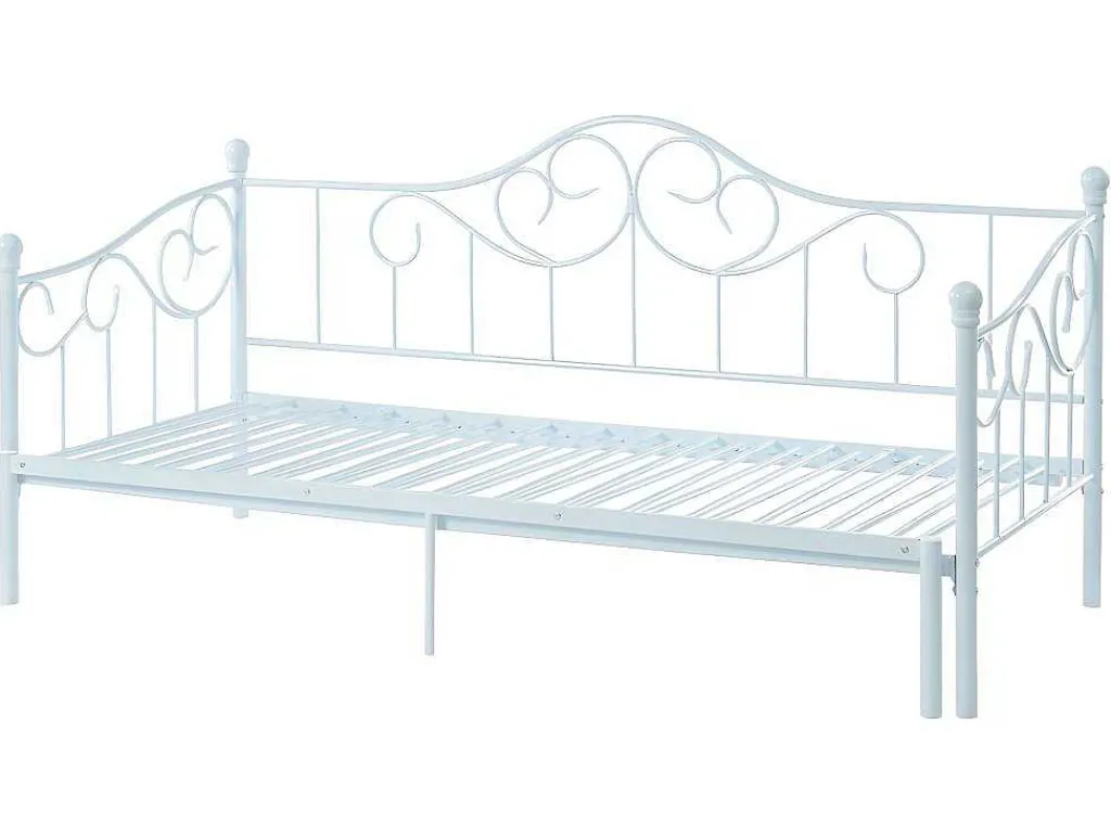 Uitschuifbare Bedbank Sebille - Metaal - 2 X 90 X 200 Cm Of 180 X 200 Cm - Wit - Optie Matras-Vente-unique