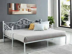 Uitschuifbare Bedbank Sebille - Metaal - 2 X 90 X 200 Cm Of 180 X 200 Cm - Wit - Optie Matras-Vente-unique
