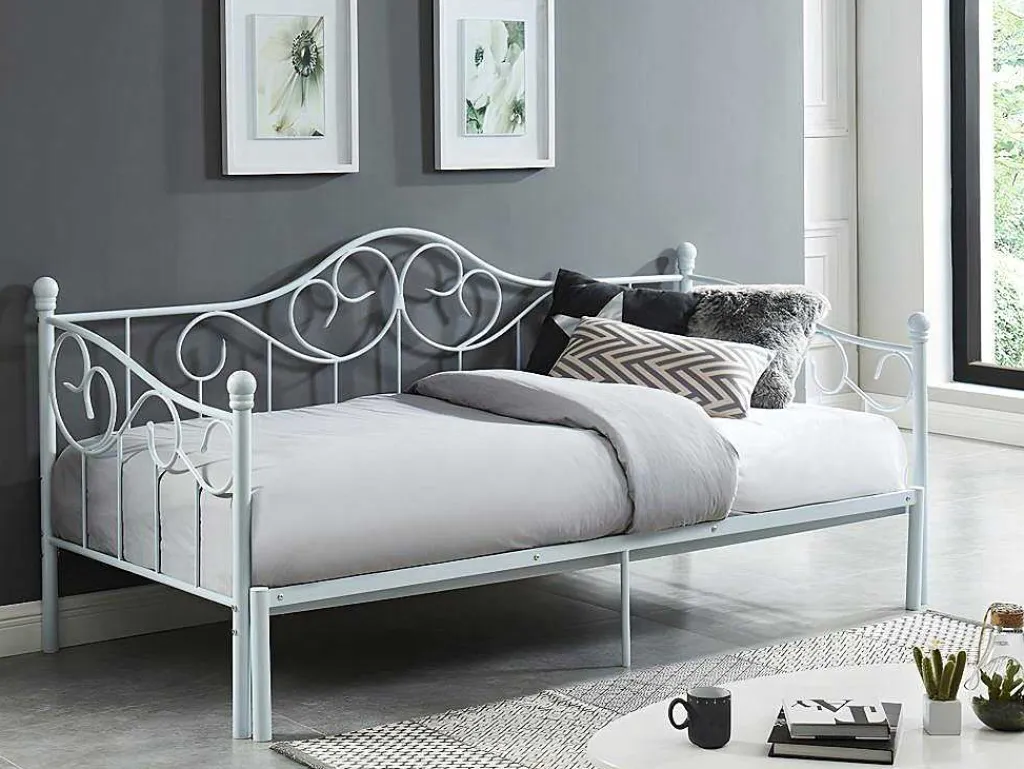 Uitschuifbare Bedbank Sebille - Metaal - 2 X 90 X 200 Cm Of 180 X 200 Cm - Wit - Optie Matras-Vente-unique