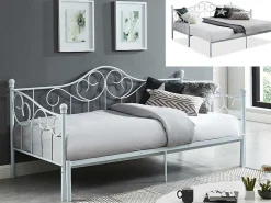 Uitschuifbare Bedbank Sebille - Metaal - 2 X 90 X 200 Cm Of 180 X 200 Cm - Wit - Optie Matras-Vente-unique