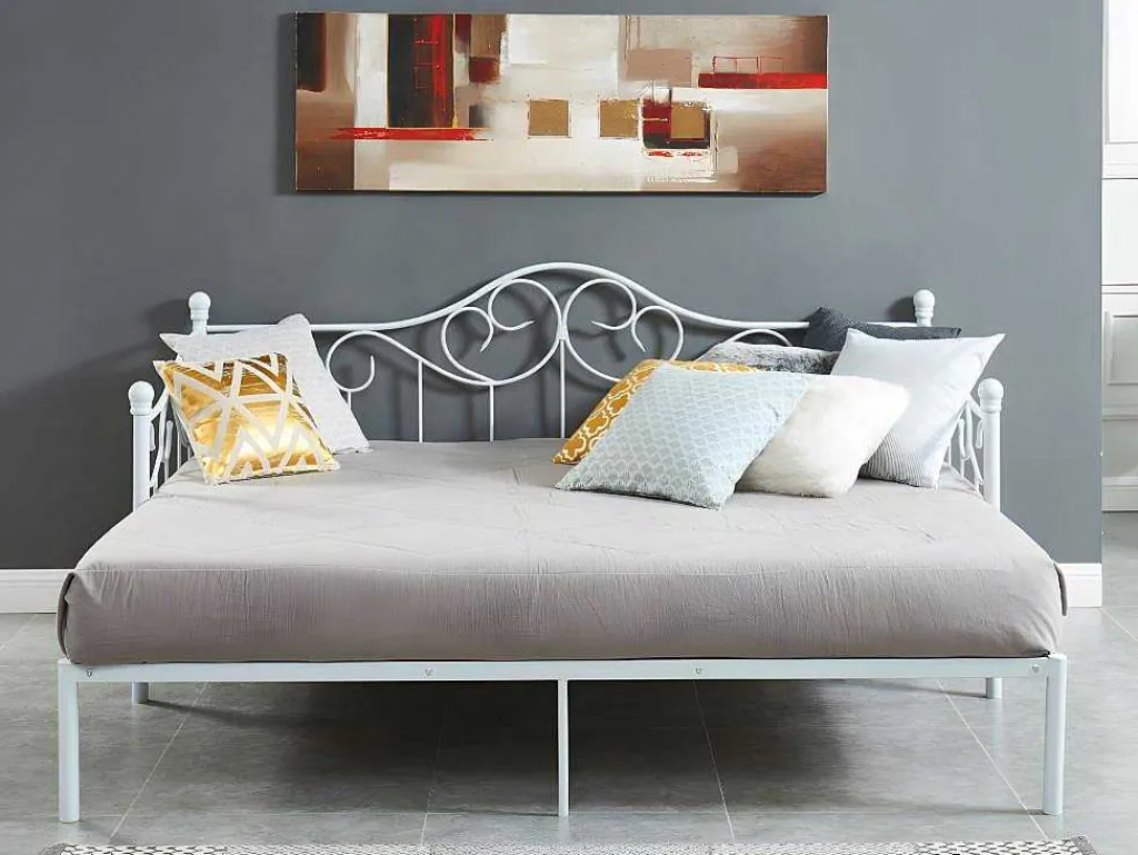 Uitschuifbare Bedbank Sebille - Metaal - 2 X 90 X 200 Cm Of 180 X 200 Cm - Wit - Optie Matras-Vente-unique