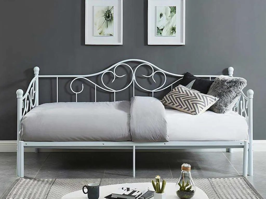 Uitschuifbare Bedbank Sebille - Metaal - 2 X 90 X 200 Cm Of 180 X 200 Cm - Wit - Optie Matras-Vente-unique
