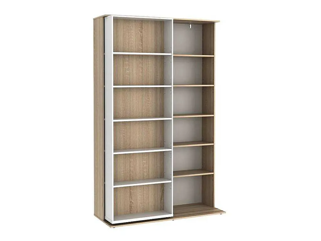 Uitschuifbare Boekenkast Prali - 18 Nissen - Wit En Eiken-Vente-unique
