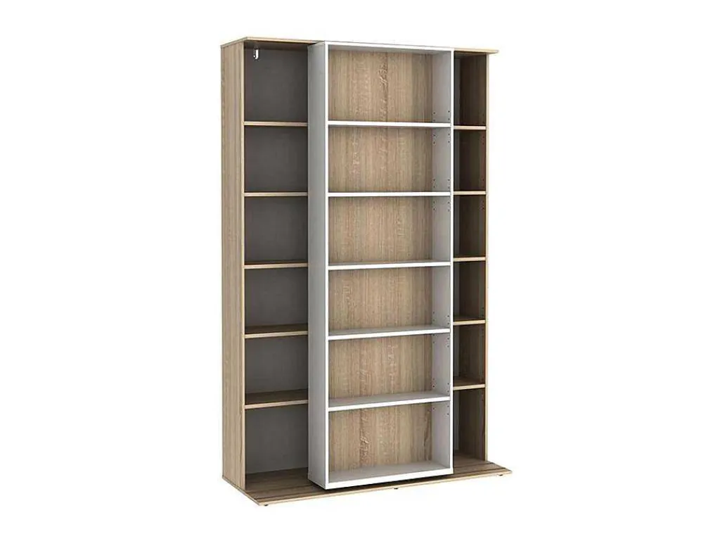 Uitschuifbare Boekenkast Prali - 18 Nissen - Wit En Eiken-Vente-unique