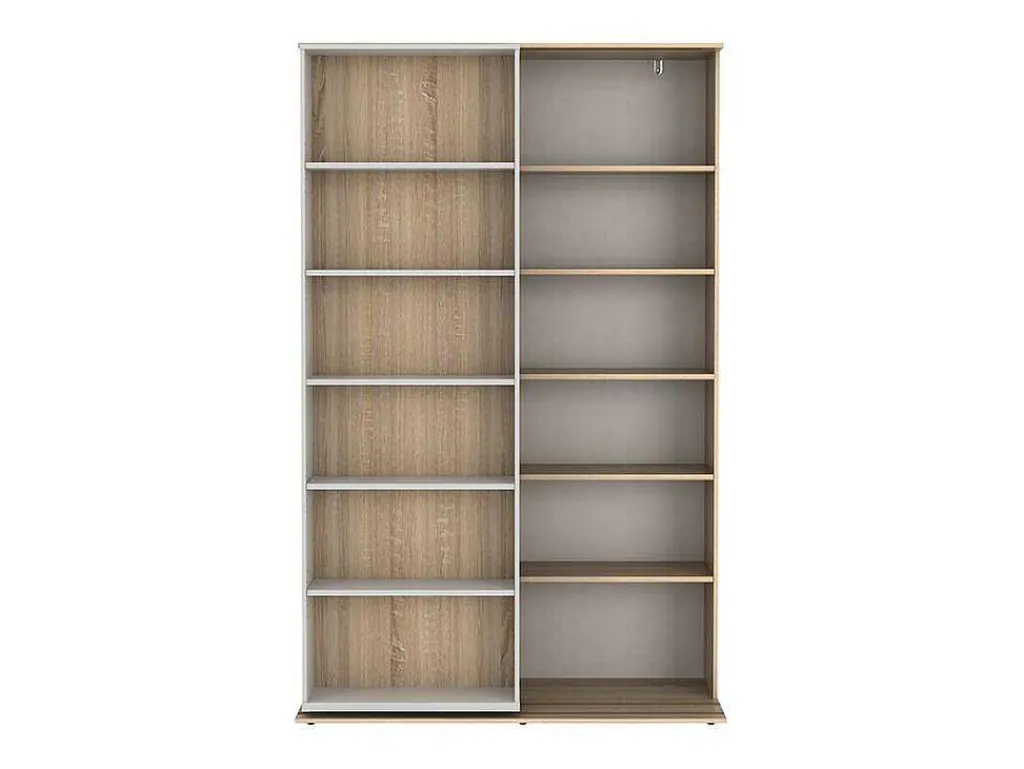 Uitschuifbare Boekenkast Prali - 18 Nissen - Wit En Eiken-Vente-unique