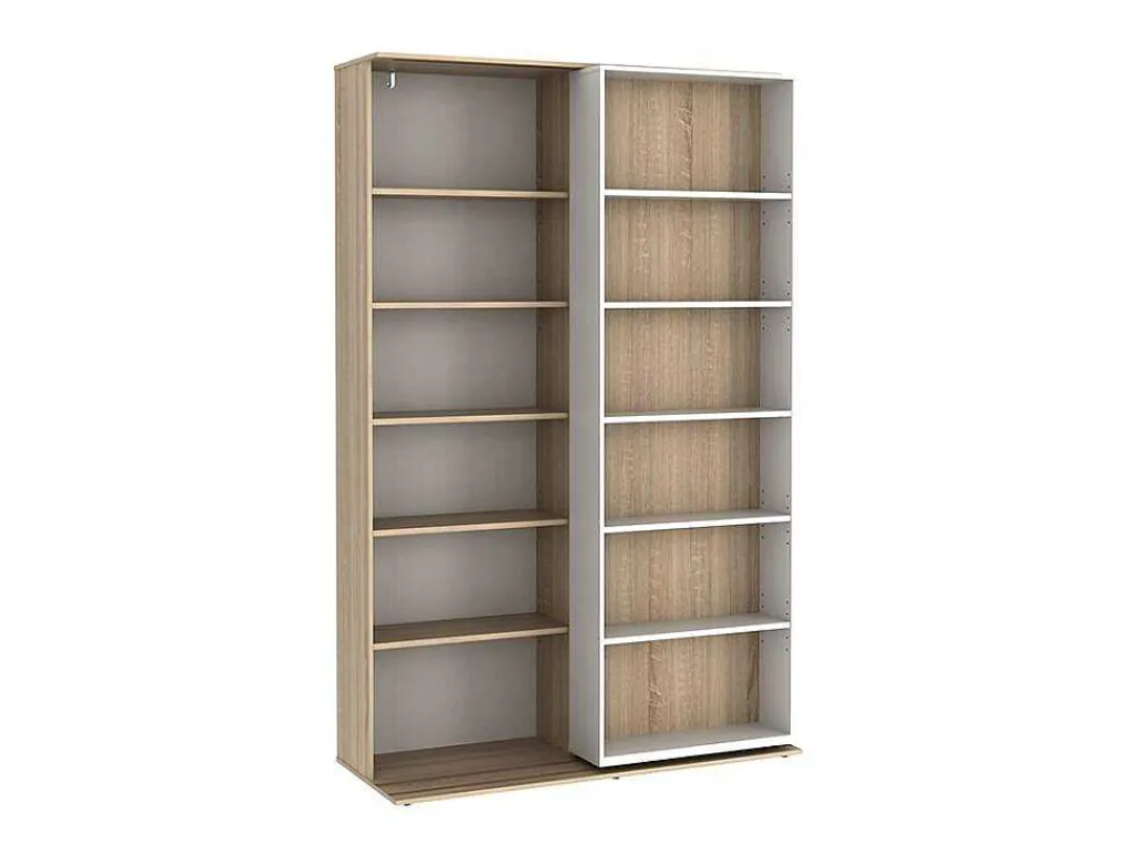 Uitschuifbare Boekenkast Prali - 18 Nissen - Wit En Eiken-Vente-unique