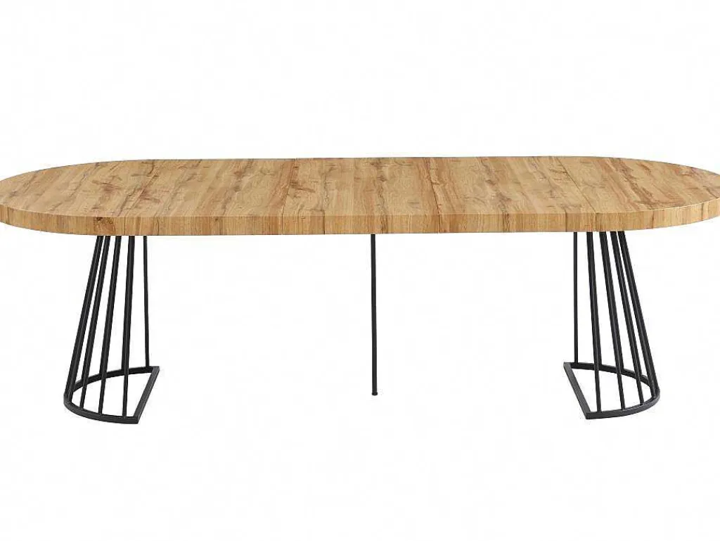 Uitschuifbare Eettafel 2 Tot 12 Plaatsen Van Mdf En Staal - Naturel En Zwart - Firela-Vente-unique New