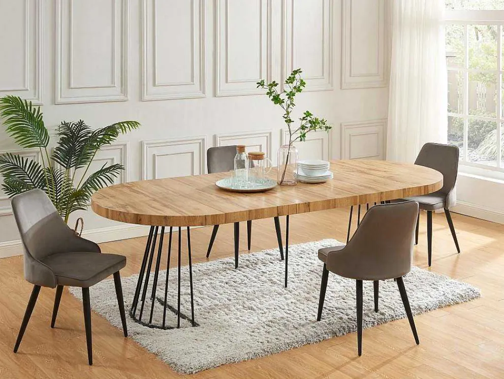 Uitschuifbare Eettafel 2 Tot 12 Plaatsen Van Mdf En Staal - Naturel En Zwart - Firela-Vente-unique New
