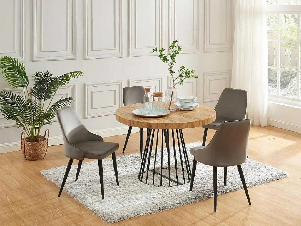 Uitschuifbare Eettafel 2 Tot 12 Plaatsen Van Mdf En Staal - Naturel En Zwart - Firela-Vente-unique New
