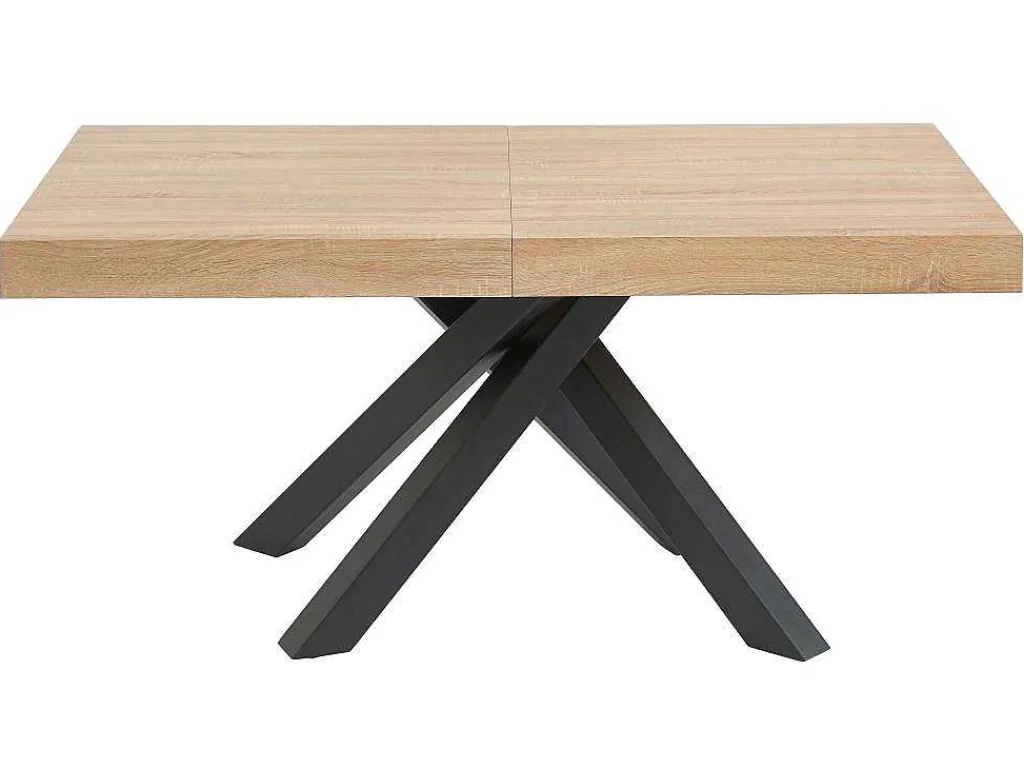 Uitschuifbare Eettafel 6 Tot 10 Plaatsen Van Mdf En Hevea - Naturel En Zwart - Catonav-Vente-unique Online