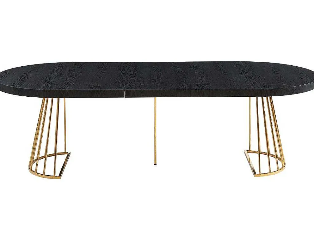 Uitschuifbare Eettafel 2 Tot 12 Plaatsen Van Mdf En Staal - Zwart En Goud - Firela-Vente-unique Hot