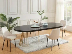Uitschuifbare Eettafel 2 Tot 12 Plaatsen Van Mdf En Staal - Zwart En Goud - Firela-Vente-unique Hot