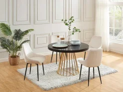 Uitschuifbare Eettafel 2 Tot 12 Plaatsen Van Mdf En Staal - Zwart En Goud - Firela-Vente-unique Hot