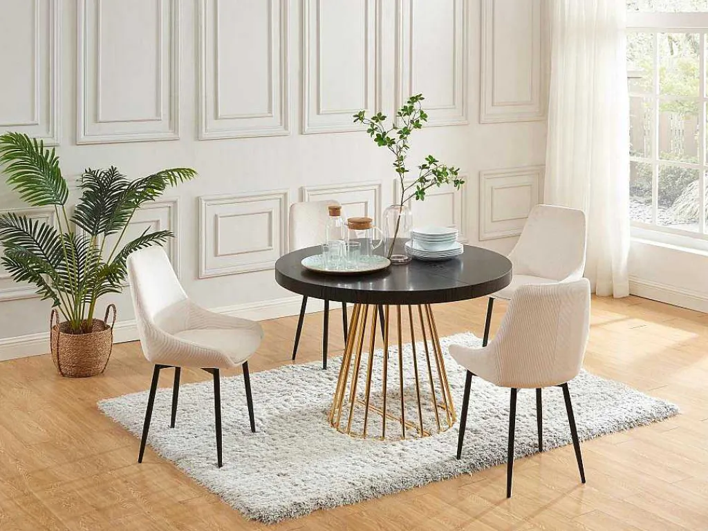Uitschuifbare Eettafel 2 Tot 12 Plaatsen Van Mdf En Staal - Zwart En Goud - Firela-Vente-unique Hot