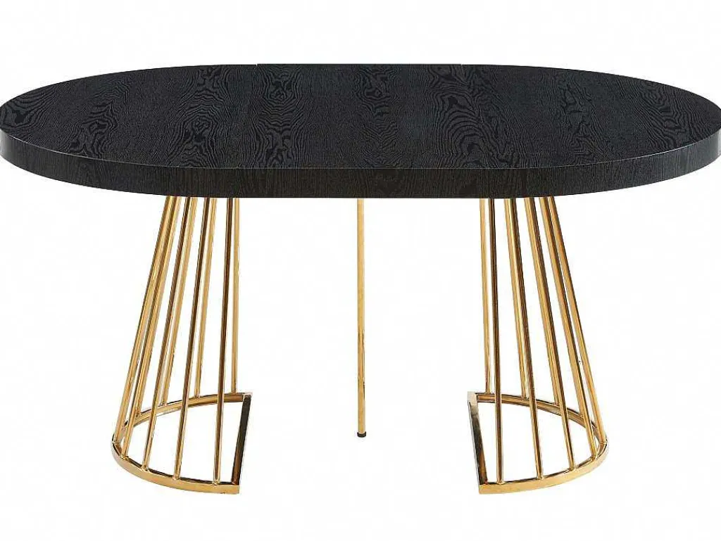 Uitschuifbare Eettafel 2 Tot 12 Plaatsen Van Mdf En Staal - Zwart En Goud - Firela-Vente-unique Hot