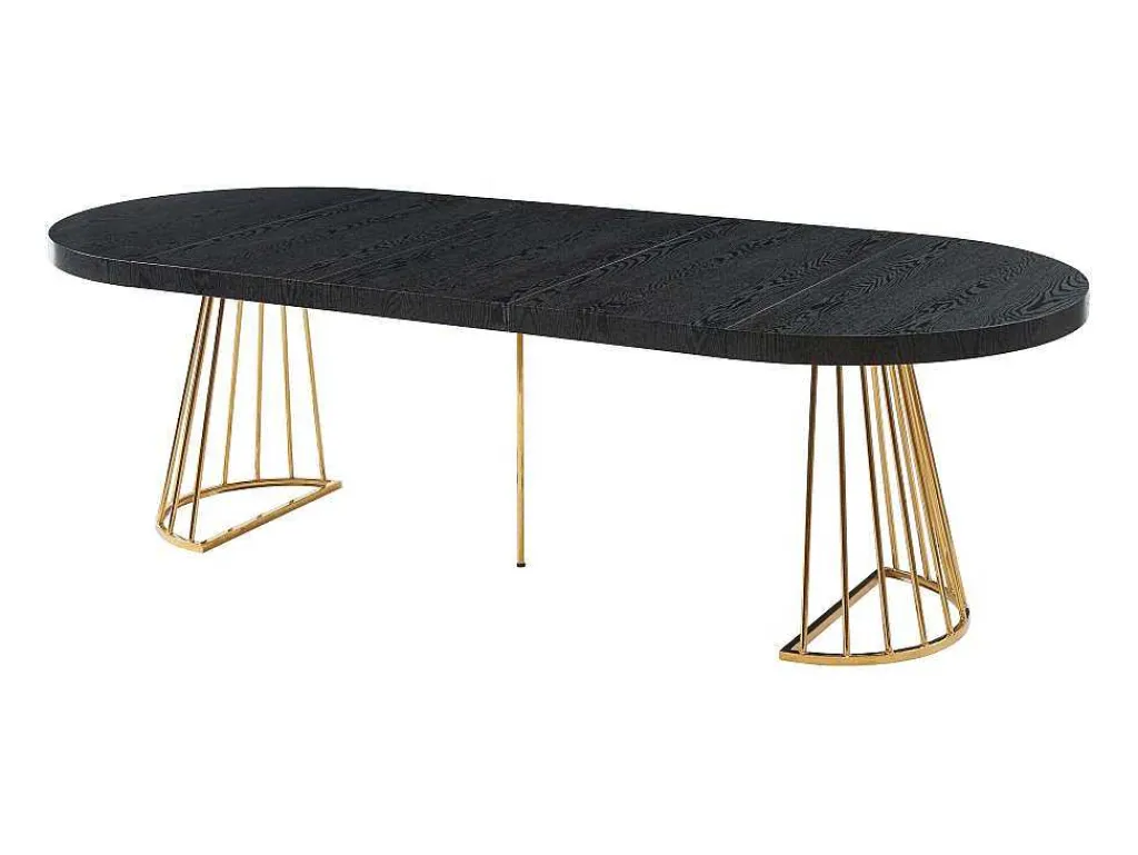 Uitschuifbare Eettafel 2 Tot 12 Plaatsen Van Mdf En Staal - Zwart En Goud - Firela-Vente-unique Hot