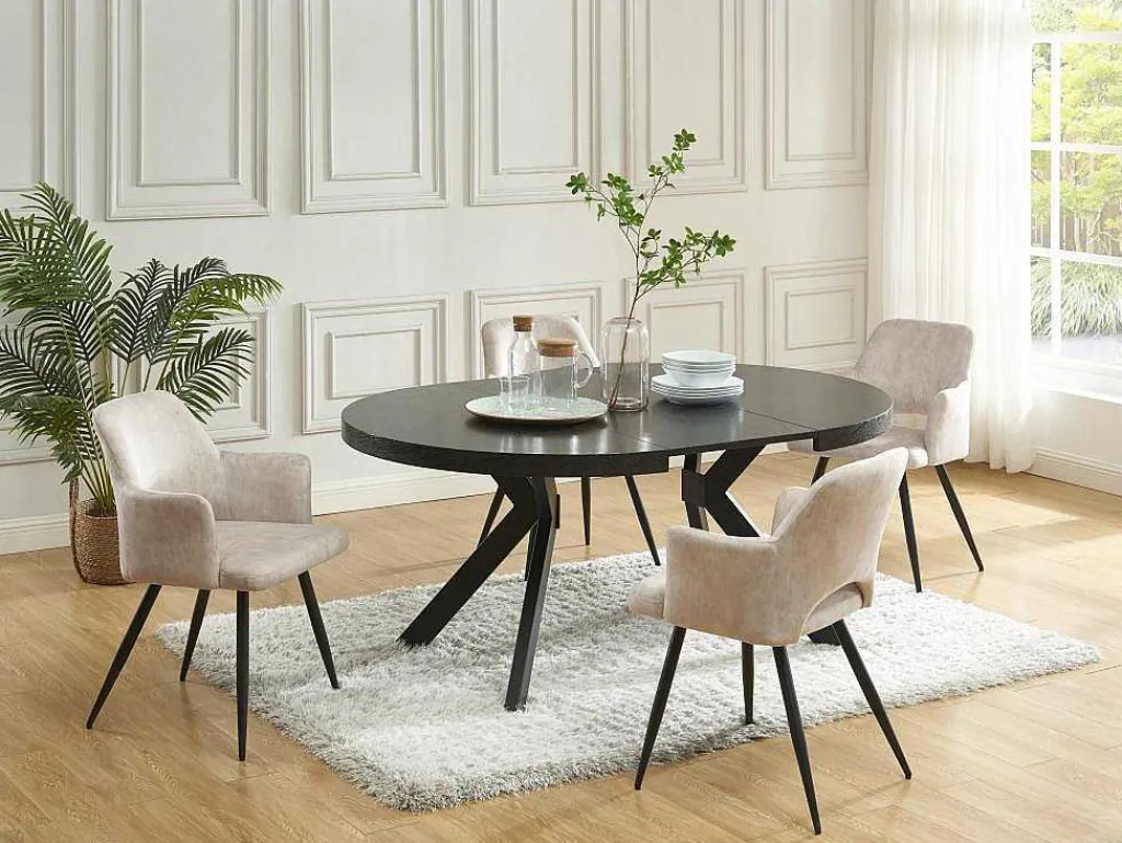 Uitschuifbare Eettafel 4 Tot 8 Personen Mdf En Staal Zwart Komoni-Vente-unique Discount