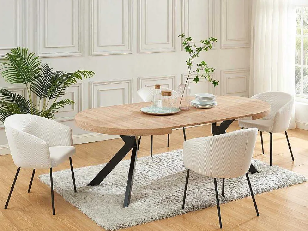 Uitschuifbare Eettafel 4 Tot 8 Plaatsen Van Mdf En Staal - Naturel En Zwart - Komoni-Vente-unique Discount